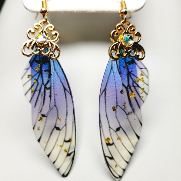 NEW Fairy Earrings Butterfly Wings Hand made Fantasy Light weight Elvish earring - Picture 2 of 7